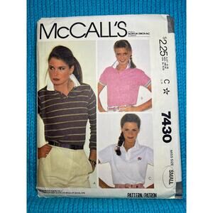 McCalls 7430 Sewing pattern knit top polo shirt size small